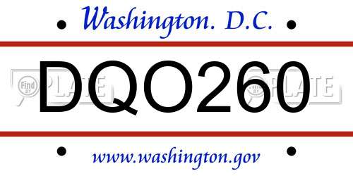 DQO260 District Of Columbia License Plate