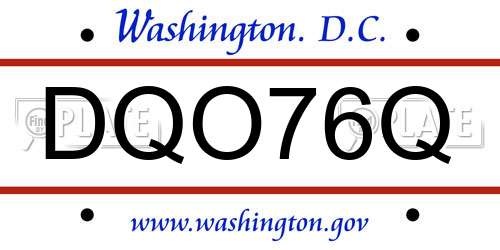 DQO76Q District Of Columbia License Plate