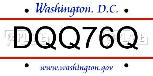DQQ76Q District Of Columbia License Plate