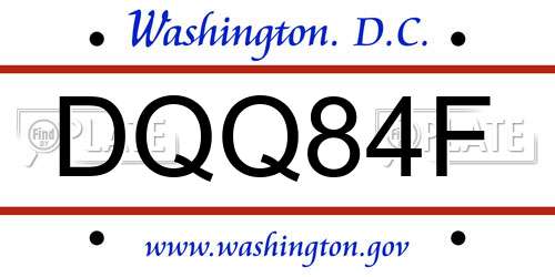 DQQ84F District Of Columbia License Plate