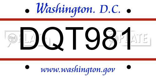 DQT981 District Of Columbia License Plate