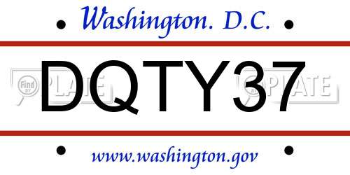 DQTY37 District Of Columbia License Plate