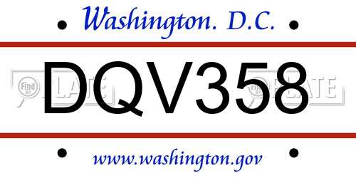 DQV358 District Of Columbia License Plate