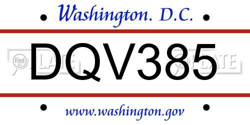 DQV385 District Of Columbia License Plate