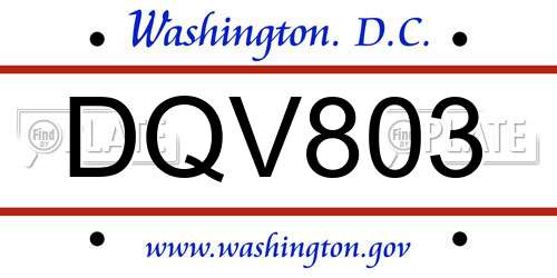 DQV803 District Of Columbia License Plate