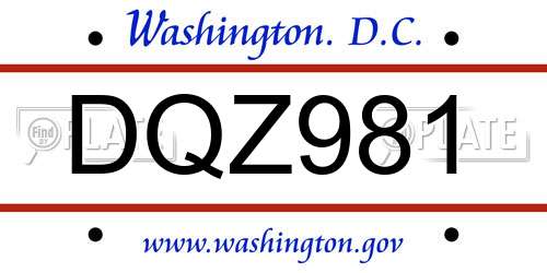 DQZ981 District Of Columbia License Plate