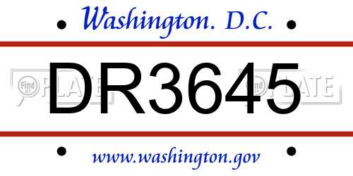 DR3645 District Of Columbia License Plate