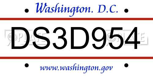 DS3D954 District Of Columbia License Plate
