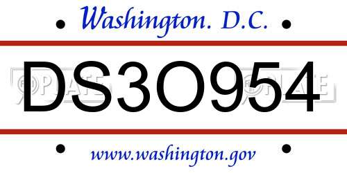 DS3O954 District Of Columbia License Plate