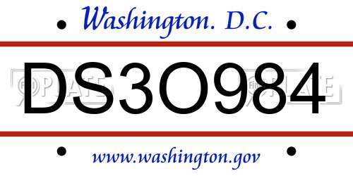 DS3O984 District Of Columbia License Plate