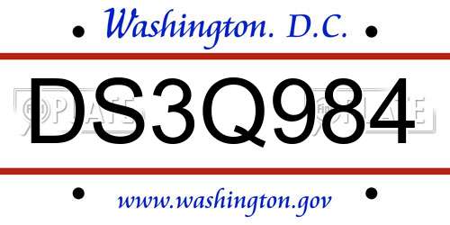 DS3Q984 District Of Columbia License Plate