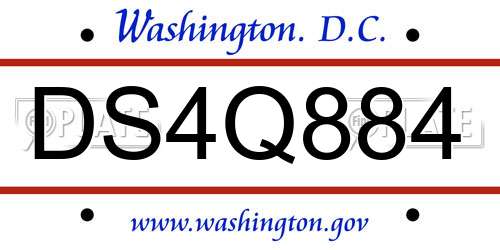 DS4Q884 District Of Columbia License Plate