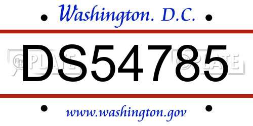 DS54785 District Of Columbia License Plate