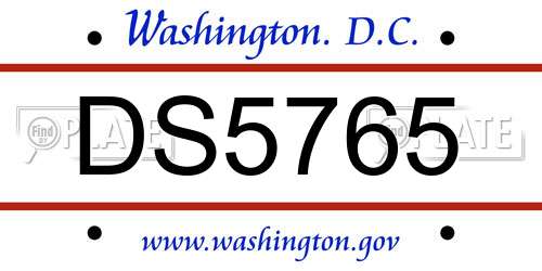 DS5765 District Of Columbia License Plate