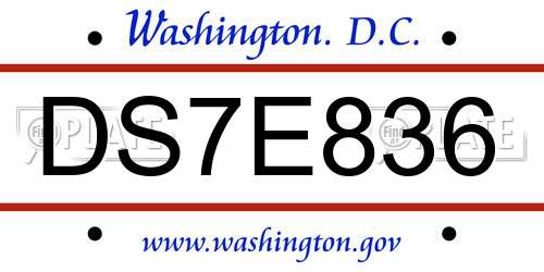 DS7E836 District Of Columbia License Plate
