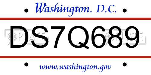 DS7Q689 District Of Columbia License Plate