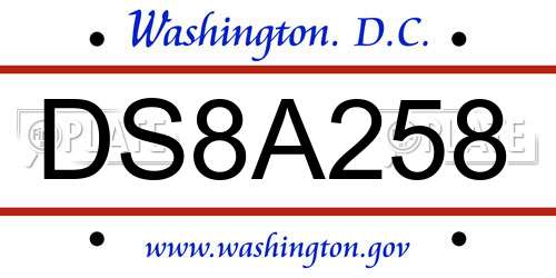 DS8A258 District Of Columbia License Plate