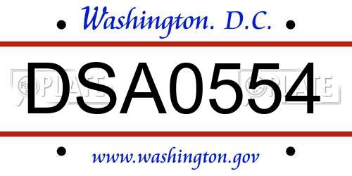 DSA0554 District Of Columbia License Plate