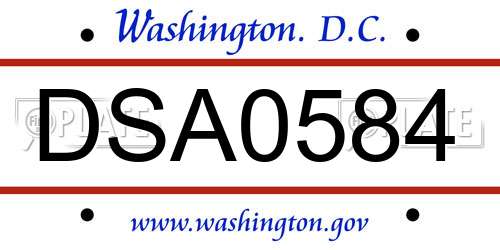DSA0584 District Of Columbia License Plate