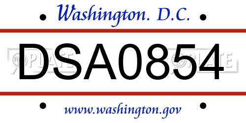 DSA0854 District Of Columbia License Plate