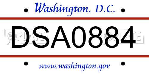 DSA0884 District Of Columbia License Plate