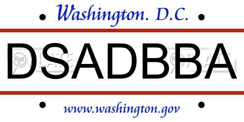 DSADBBA District Of Columbia License Plate