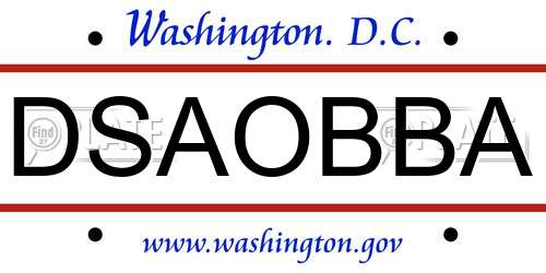 DSAOBBA District Of Columbia License Plate