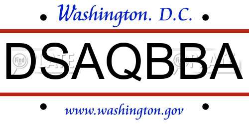 DSAQBBA District Of Columbia License Plate