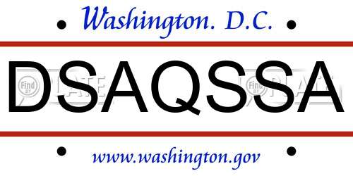 DSAQSSA District Of Columbia License Plate
