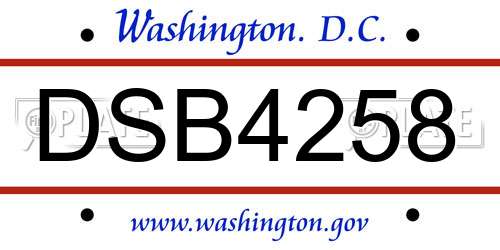 DSB4258 District Of Columbia License Plate