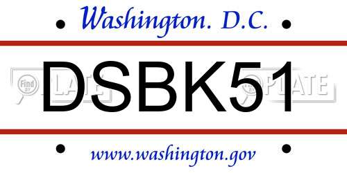 DSBK51 District Of Columbia License Plate