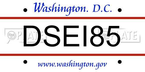 DSEI85 District Of Columbia License Plate