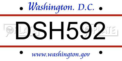 DSH592 District Of Columbia License Plate