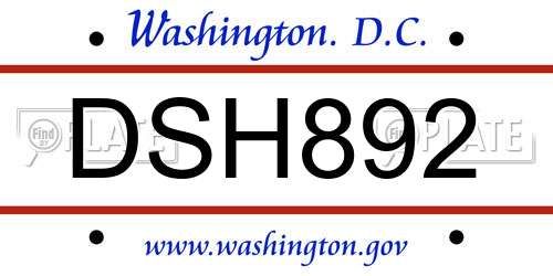 DSH892 District Of Columbia License Plate