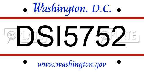 DSI5752 District Of Columbia License Plate