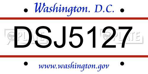 DSJ5127 District Of Columbia License Plate