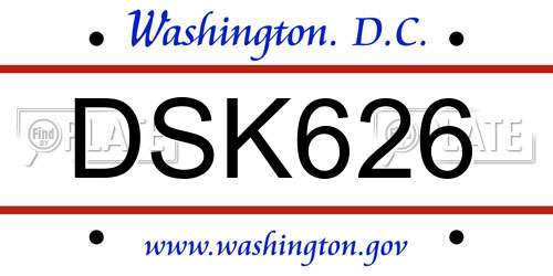 DSK626 District Of Columbia License Plate