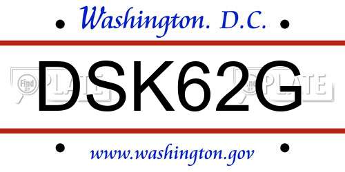 DSK62G District Of Columbia License Plate