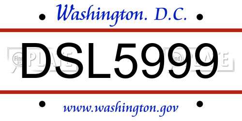 DSL5999 District Of Columbia License Plate