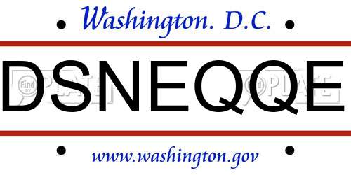 DSNEQQE District Of Columbia License Plate