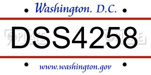 DSS4258 District Of Columbia License Plate