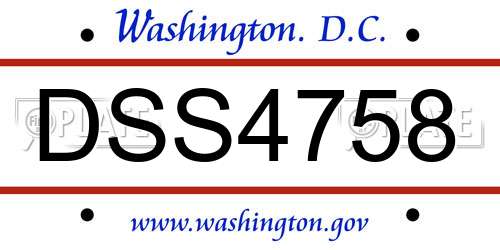 DSS4758 District Of Columbia License Plate