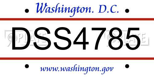 DSS4785 District Of Columbia License Plate