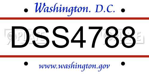 DSS4788 District Of Columbia License Plate