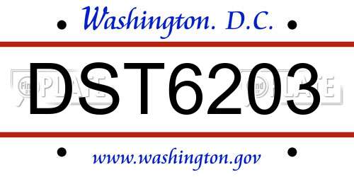 DST6203 District Of Columbia License Plate
