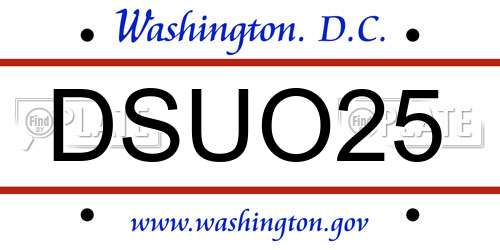 DSUO25 District Of Columbia License Plate
