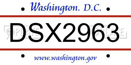 DSX2963 District Of Columbia License Plate