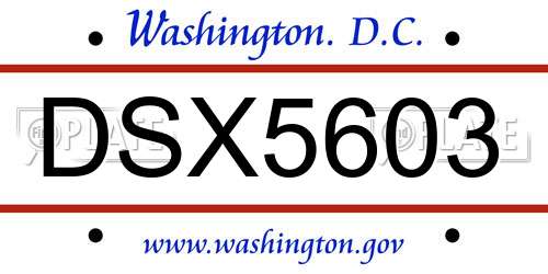 DSX5603 District Of Columbia License Plate