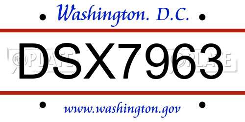 DSX7963 District Of Columbia License Plate