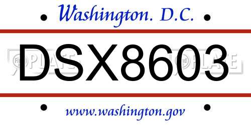 DSX8603 District Of Columbia License Plate